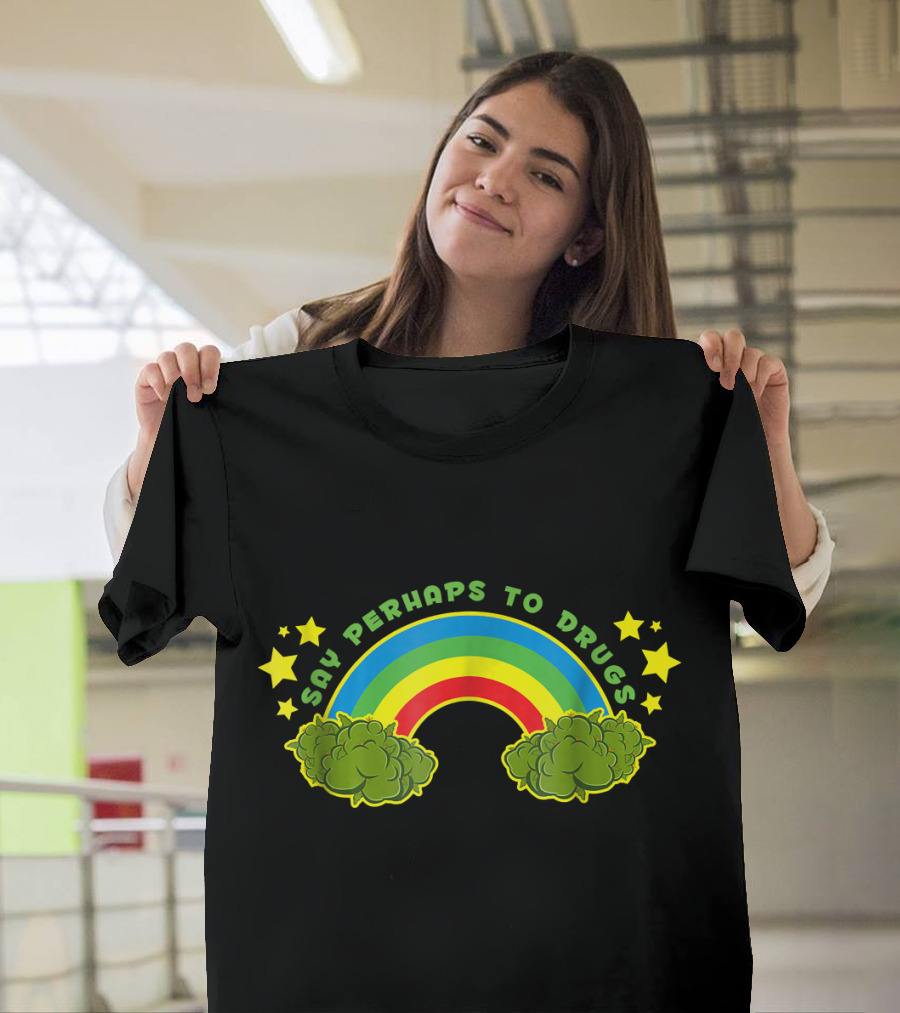 Funny Vintage 70's Say Perhaps to Drugs Rainbow Stars T-Shirt