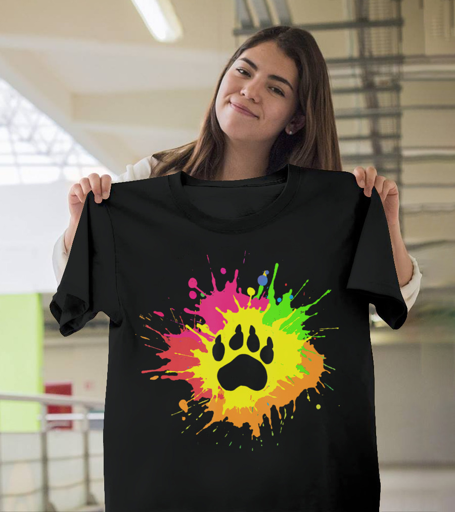 Furry Rainbow Bear Wolf Paw Splash Explosion T-Shirt
