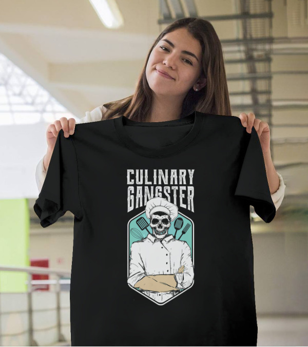 Culinary Gangster Skull Chef With Crossed Utensils T-Shirt