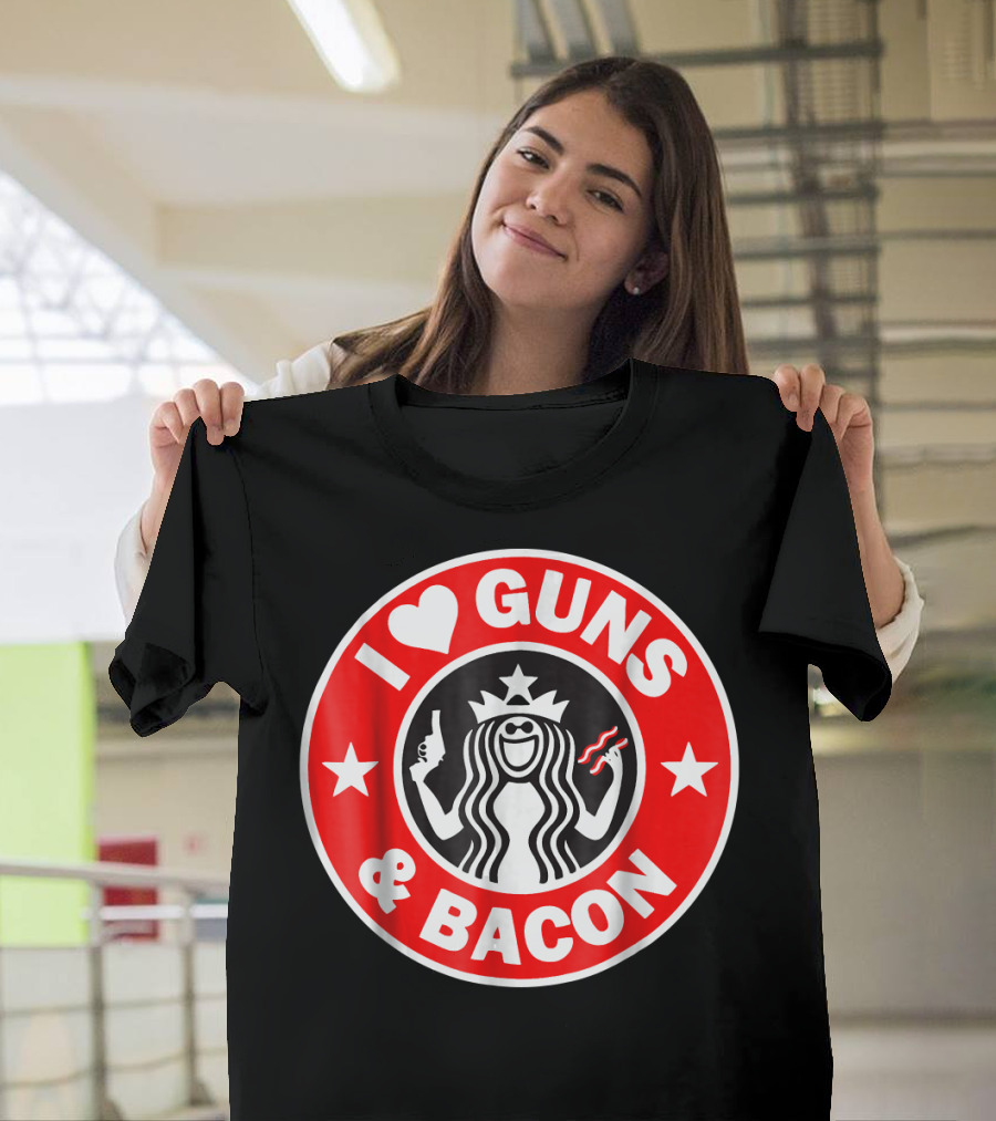 I Love Guns And Bacon Parody Circle T-Shirt