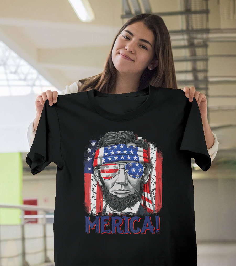 Lincoln 4th of July Merica USA Flag Bandana Sunglasses T-Shirt