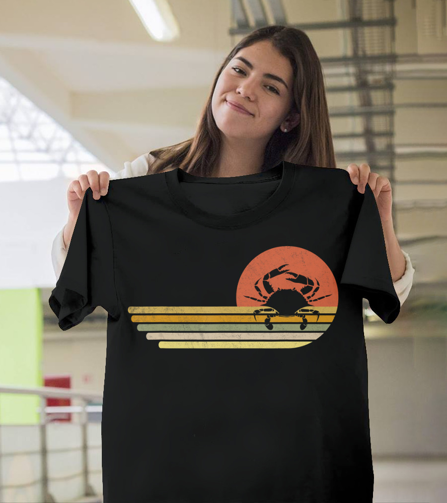 Retro Vintage Crab Me Sunset Stripes T-Shirt