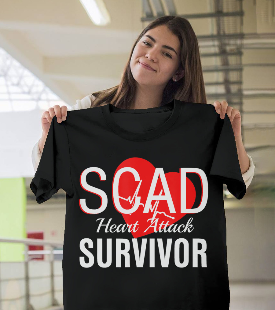 SCAD Heart Attack Survivor Women Heart Bypass Red Heart EKG T-Shirt