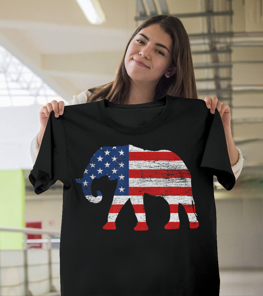 4th of July American Flag Elephant T-Shirt