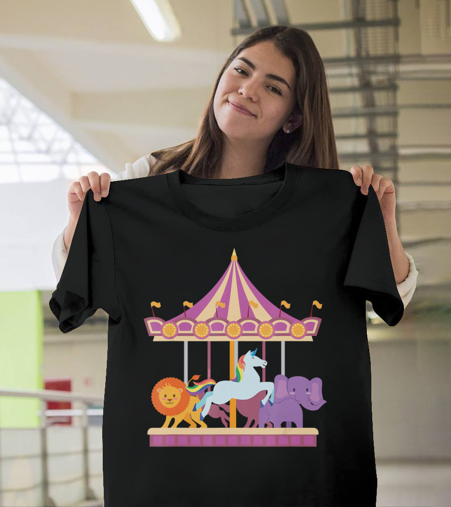 Circus Merry Go Round Carousel Unicorn Lion Elephant T-Shirt