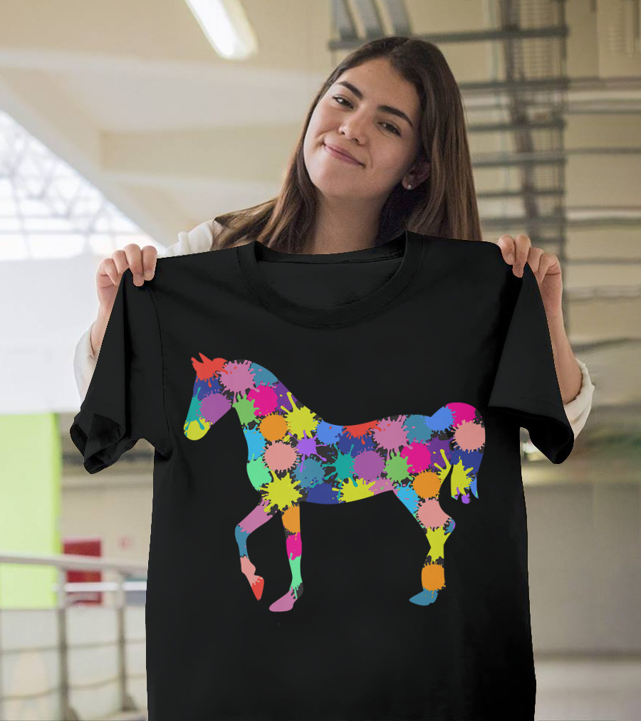 Colorful Paint Splatter Horse Love Riding T-Shirt