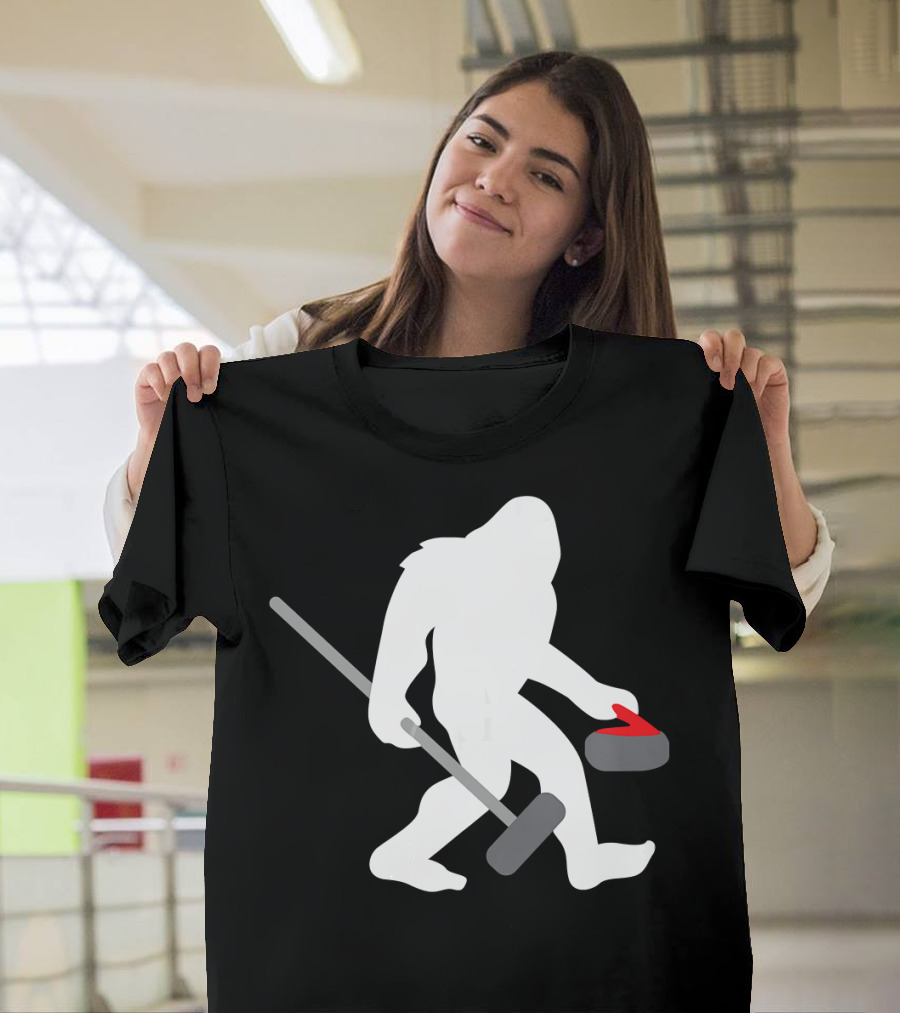 Funny Bigfoot Curling Sasquatch Winter Humor T-Shirt