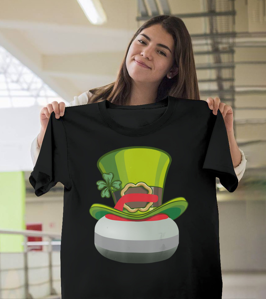 Curling Stone Leprechaun Hat Clover T-Shirt