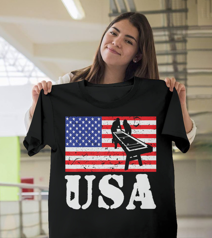 USA Distressed American Shuffleboard Player Flag T-Shirt