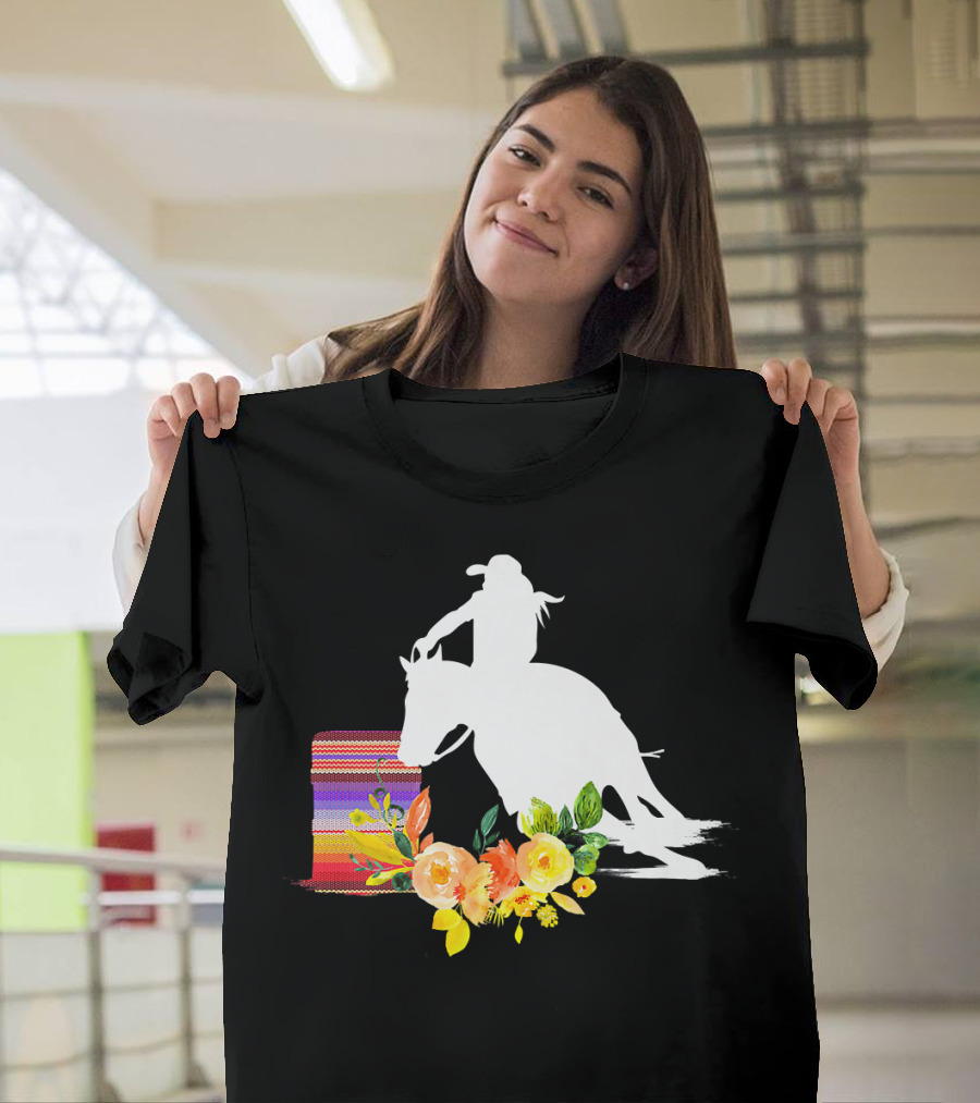 Barrel Racing Cowgirl Horse with Colorful Flowers and Western Blanket T-Shirt
