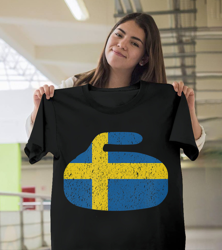 Sweden Flag Curling Rock Swedish Grunge T-Shirt