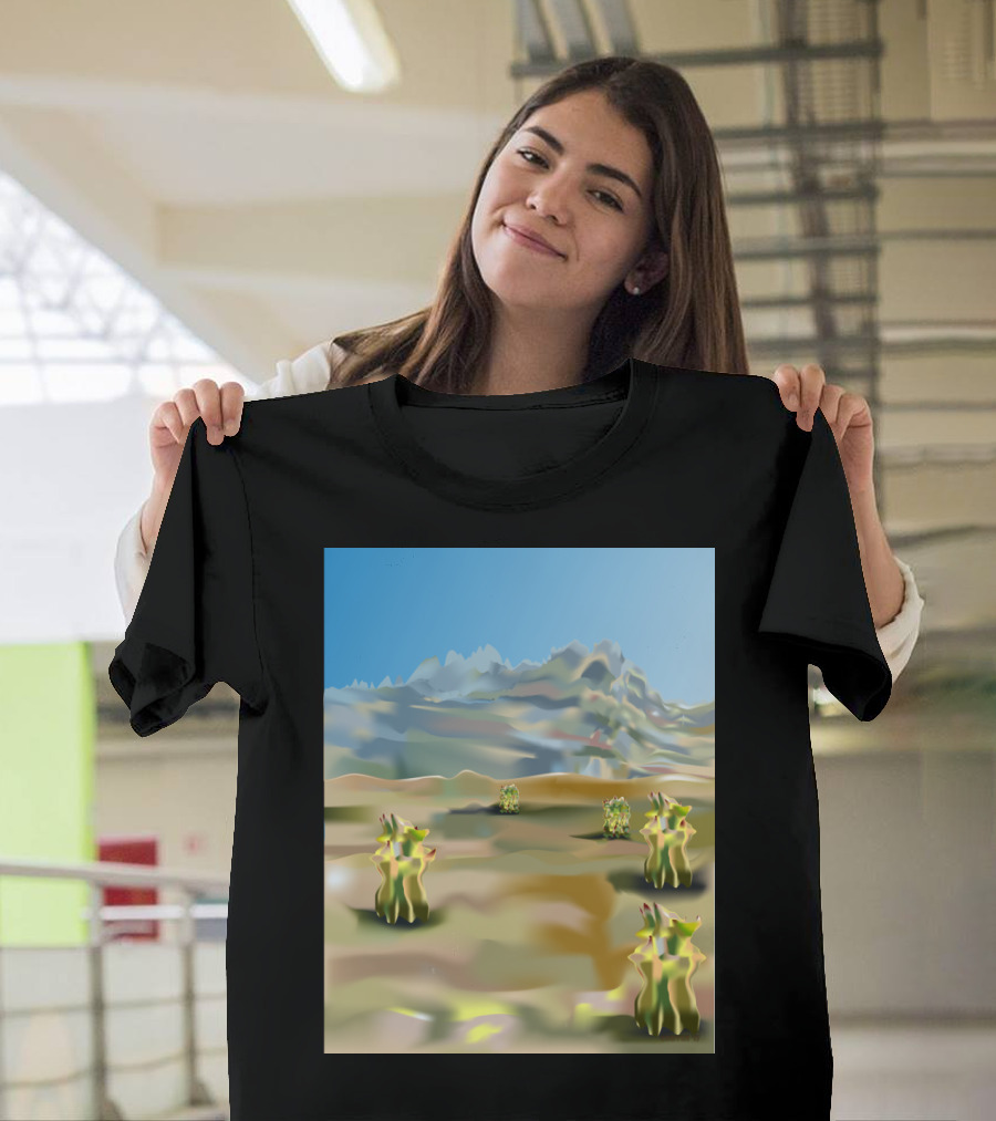 Cactus Filled Desert Landscape with Majestic Mountain Backdrop T-Shirt