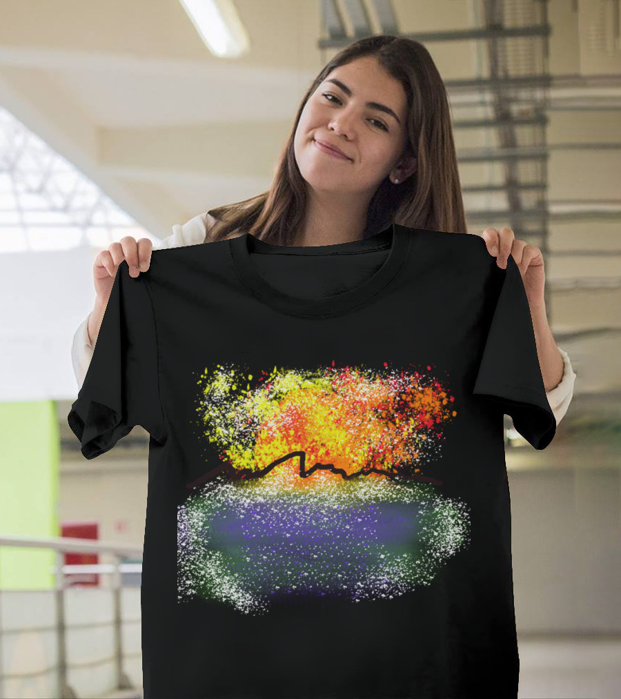Burning Mountain Fireworks Over Vibrant Horizon T-Shirt