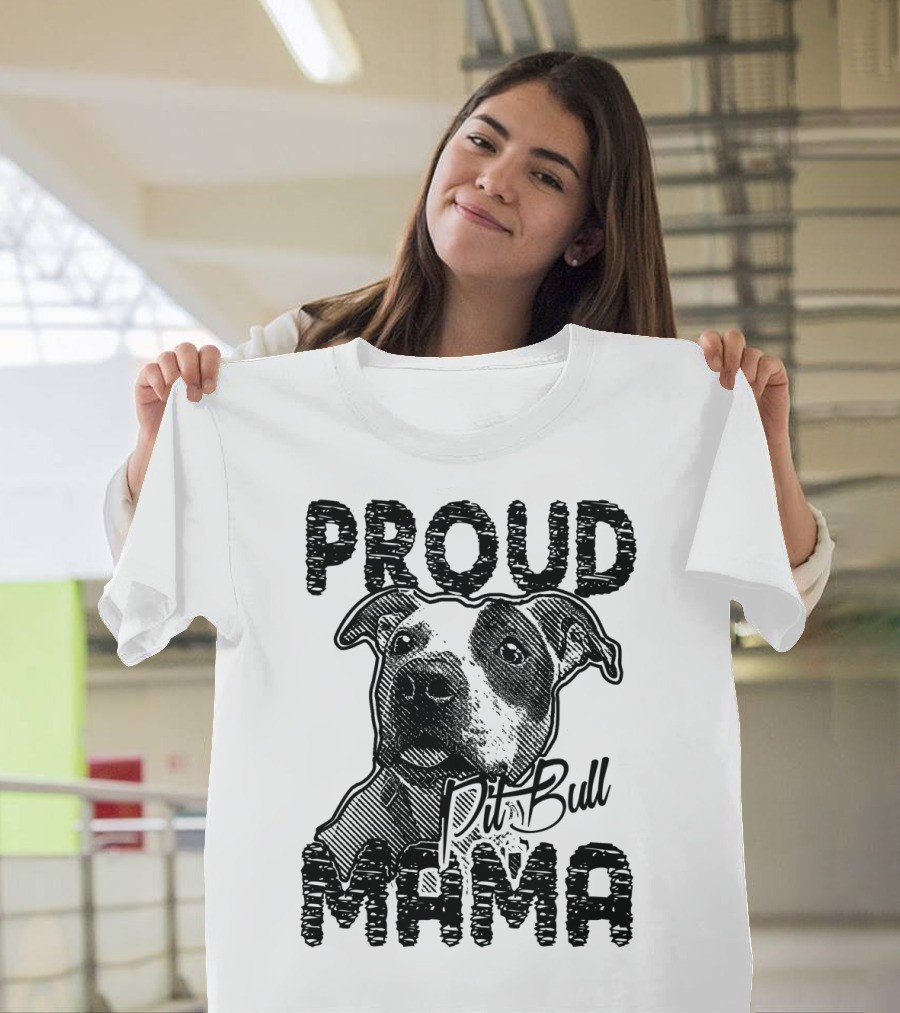 Proud Pitbull Mama Black and White Dog T-Shirt