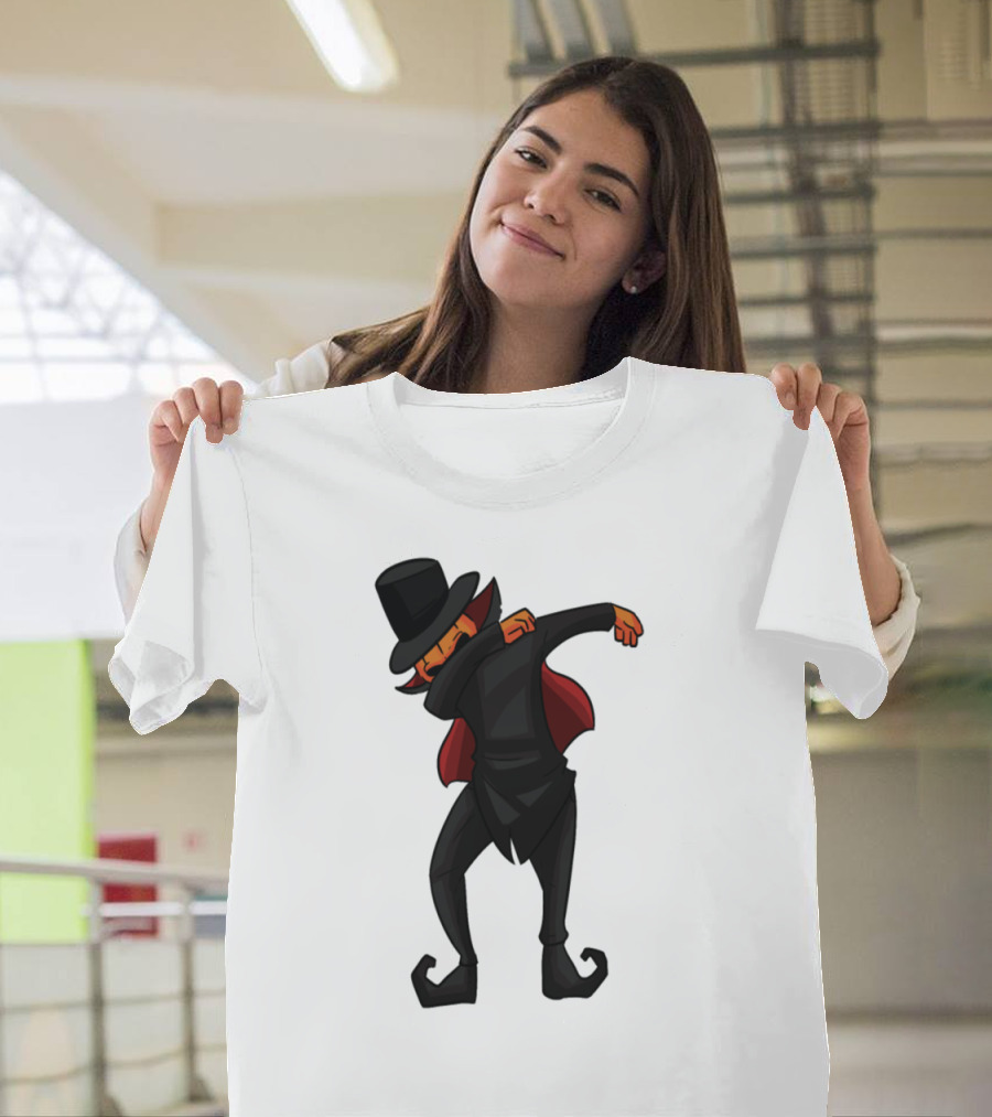 Pumpkin Man Dab with Top Hat and Red Cape T-Shirt