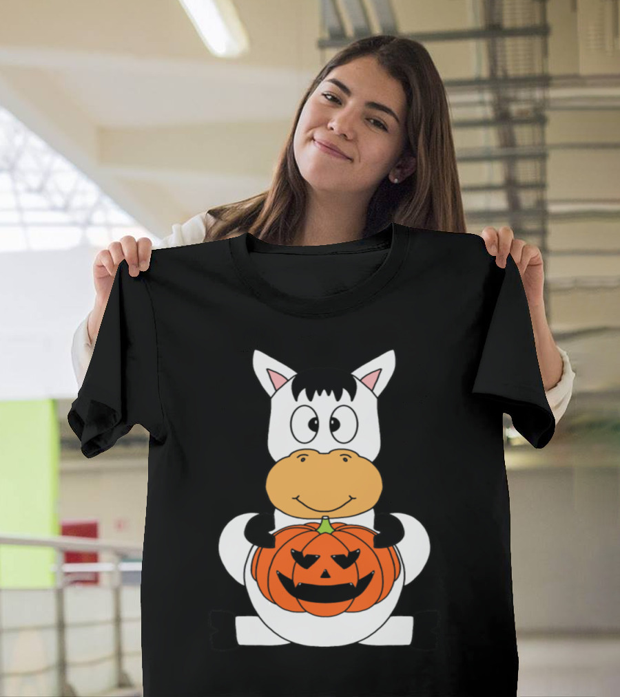 Cute Horse with Halloween Pumpkin Face T-Shirt