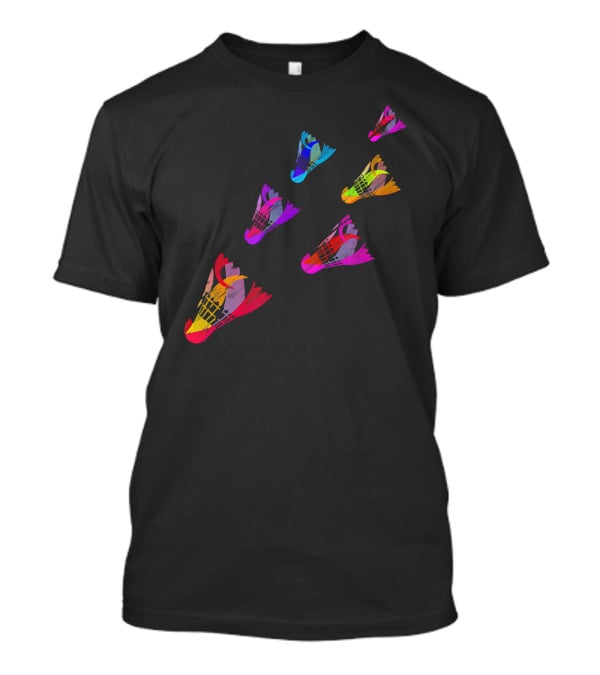 Colorful Sports Shuttlecock Illustration With Badminton Motif T-Shirt