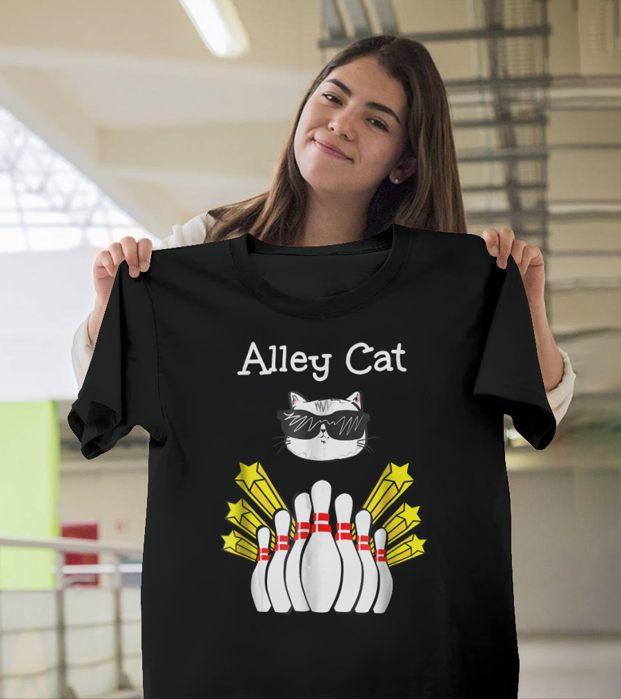 Alley Cat Cool Funny Bowling Stars And Pins T-Shirt