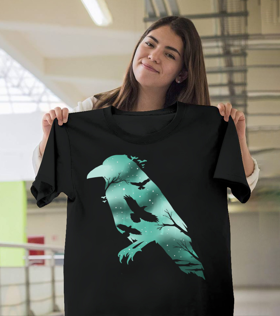 Cool Crow Bird Silhouette Night Sky Scene T-Shirt