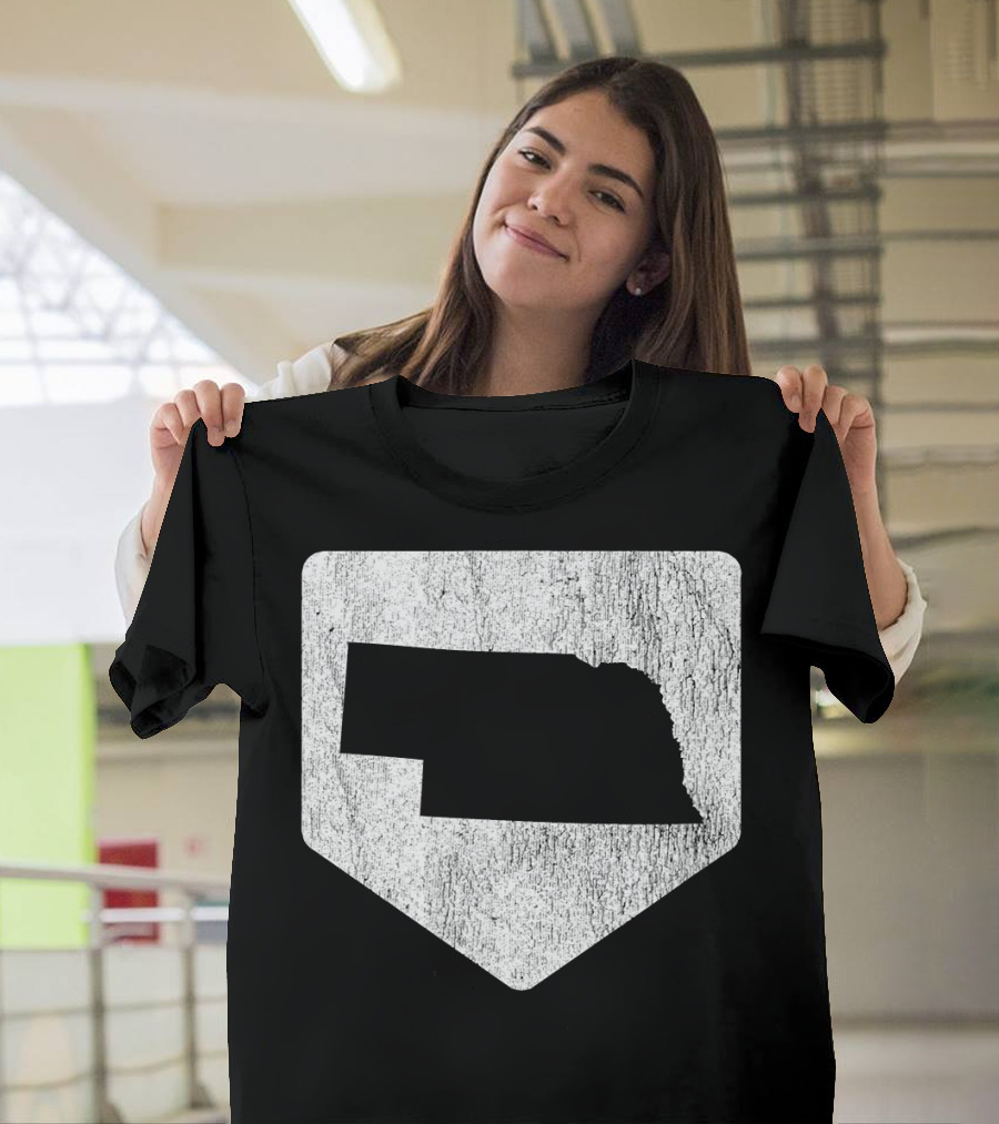 Cool Nebraska Baseball Home Plate State Outline T-Shirt