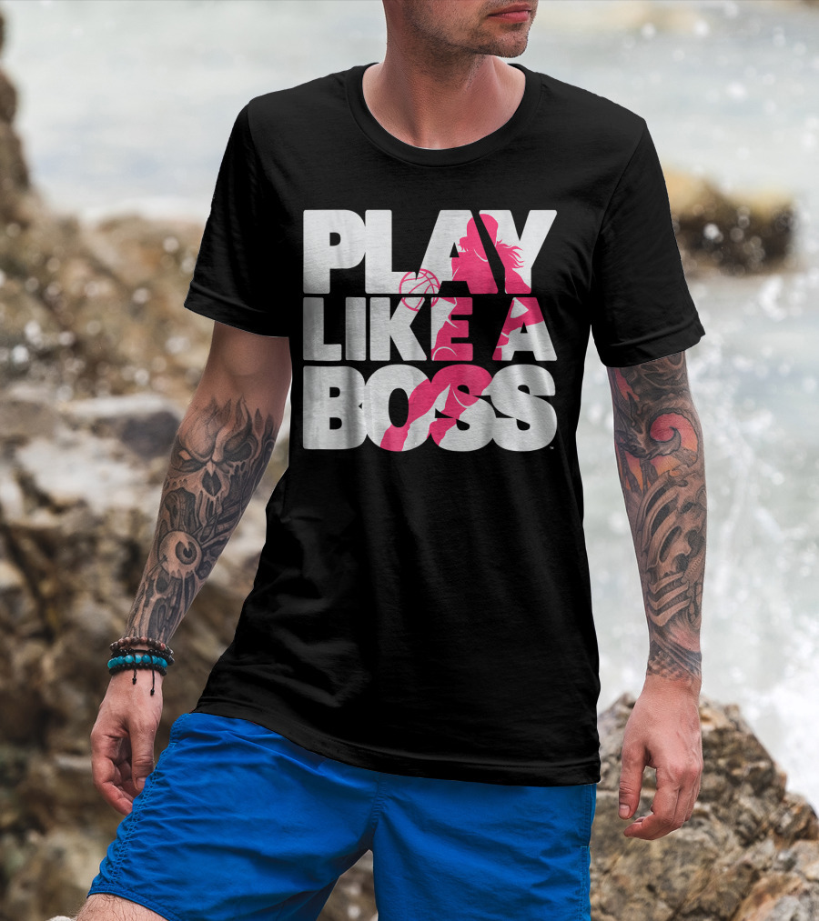 PLAY LIKE A BOSS Basketball Silhouette Pink Highlights T-Shirt
