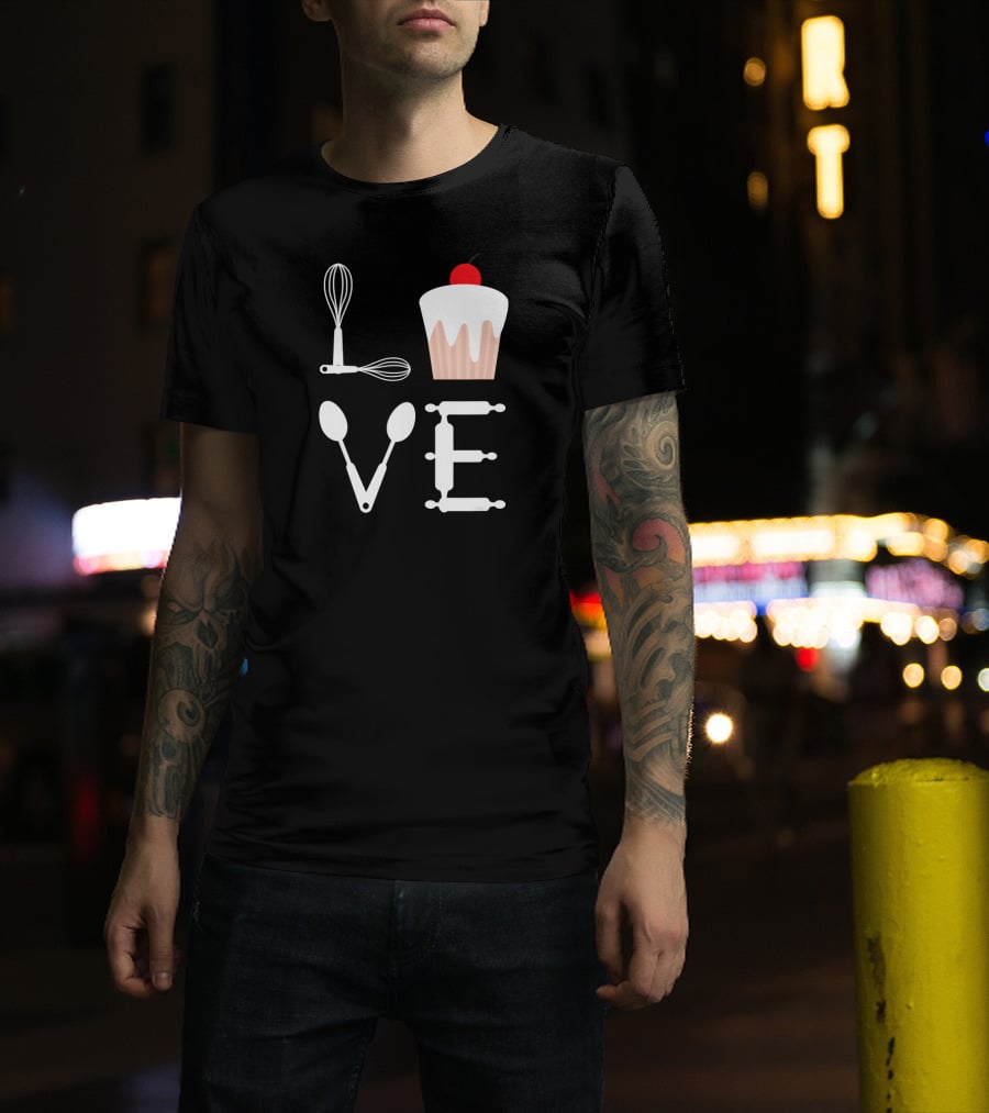 Love Baking Lover Cupcake Whisk Spoon Rolling Pin T-Shirt