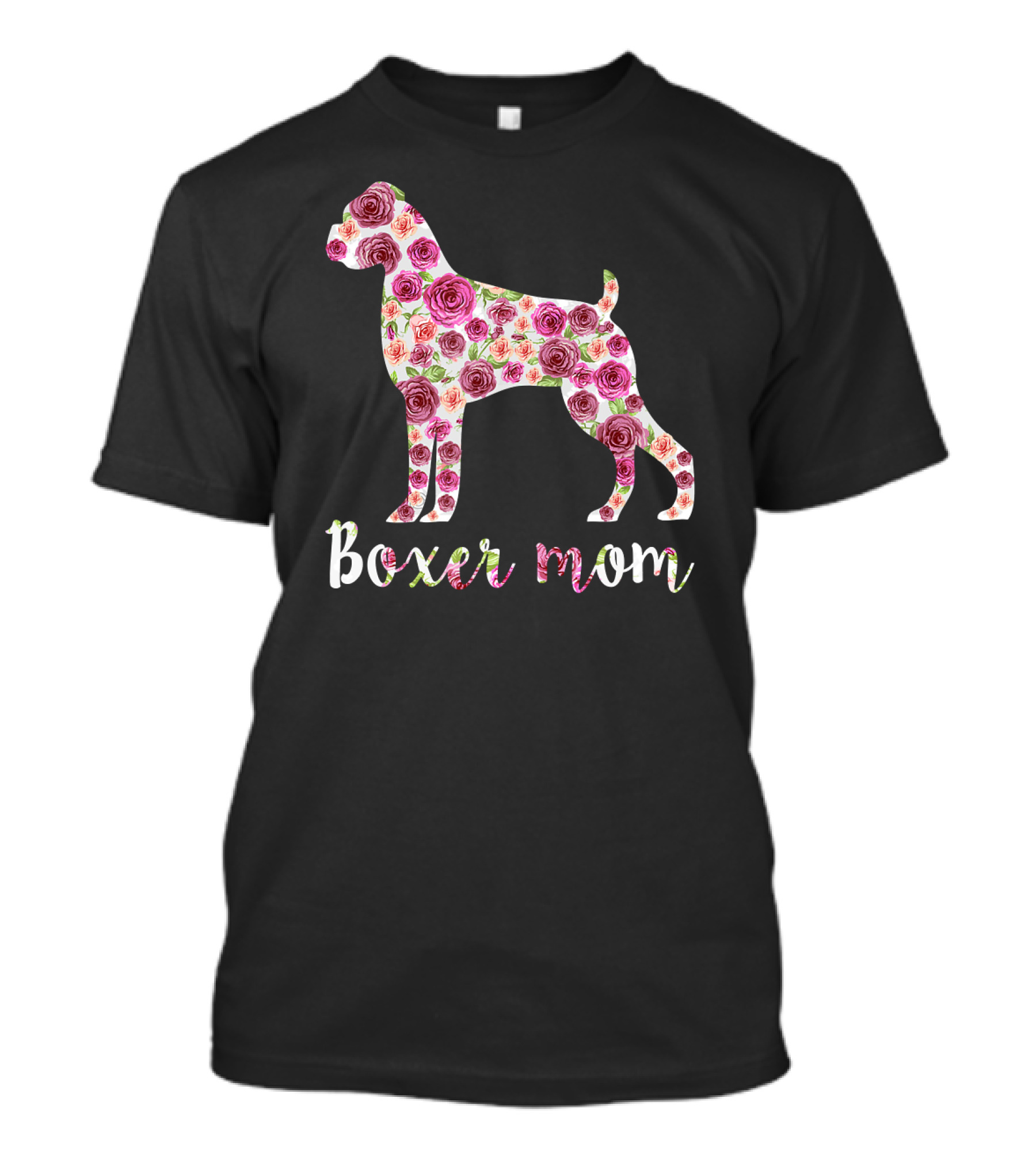Boxer Mom Floral Dog With Roses T-Shirt