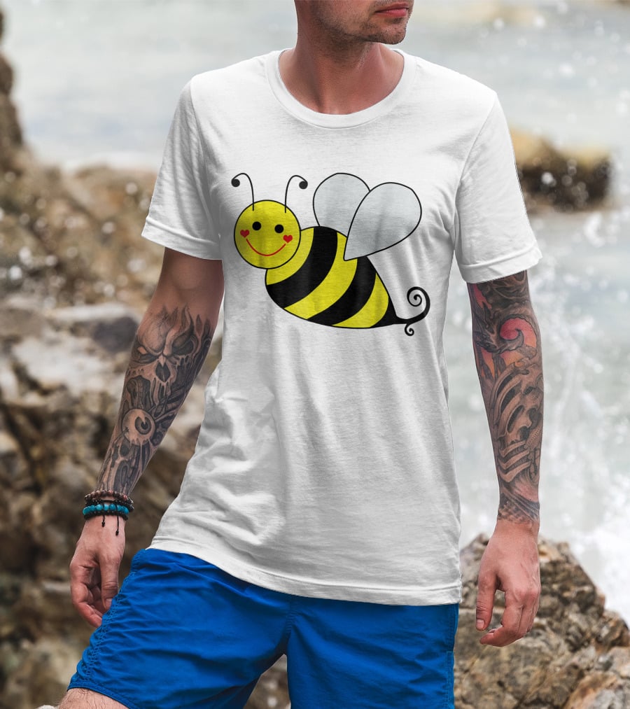 Happy Smiling Cute Bumble Bee With Heart Cheeks T-Shirt