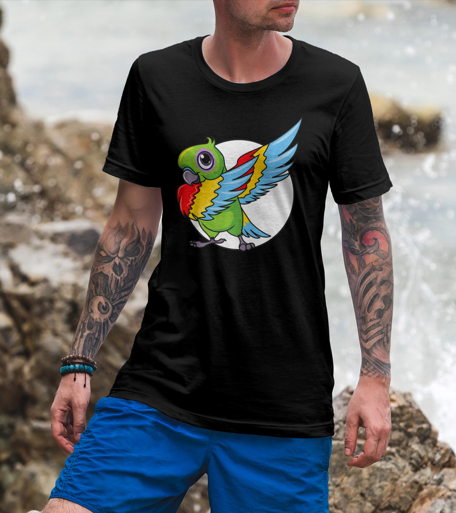 Cute Dabbing Great Green Macaw Parrot Colorful Wings T-Shirt