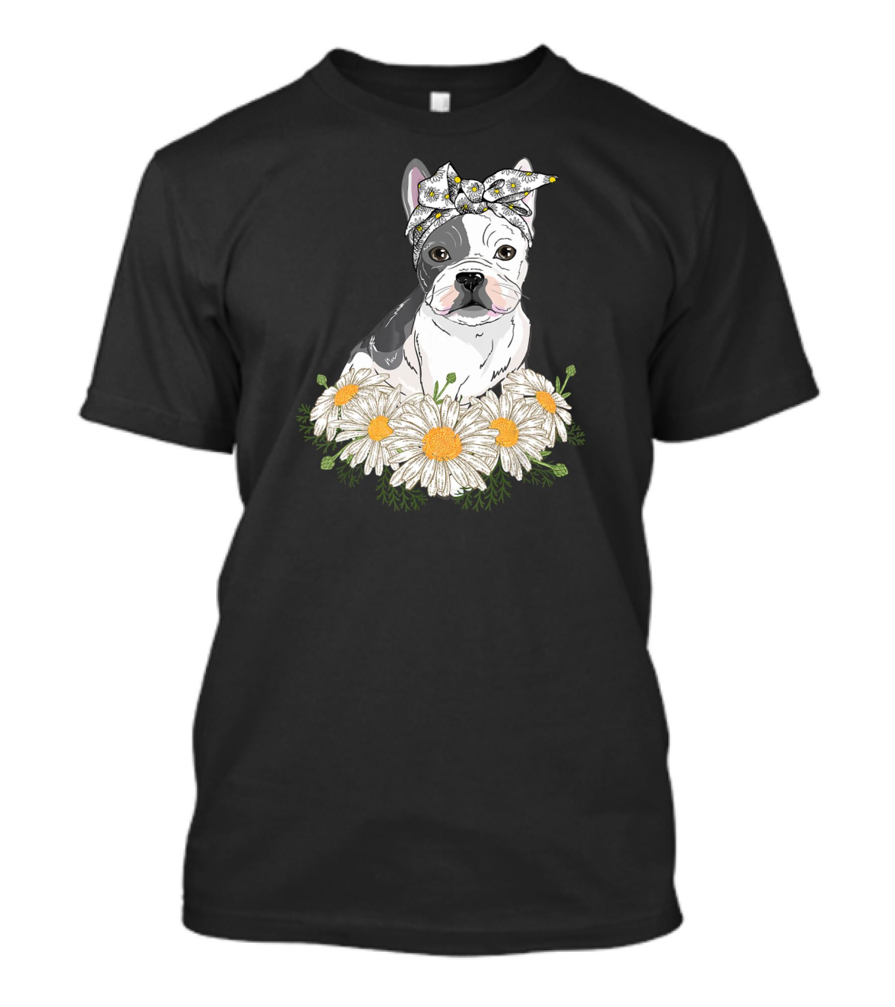 French Bulldog With Daisy Headband And Flower Garden T-Shirt