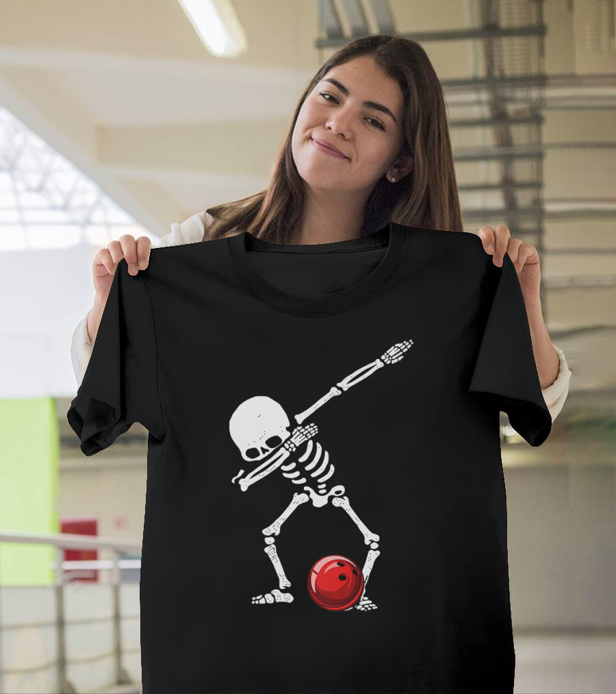 Dabbing Bowling Skeleton With Red Ball T-Shirt