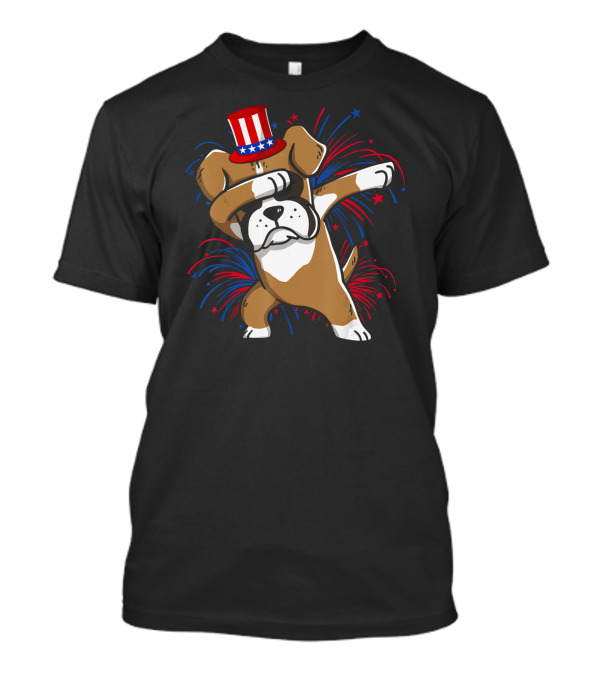 Patriotic Dabbing Boxer Dog With Fireworks 4th Of July T-Shirt