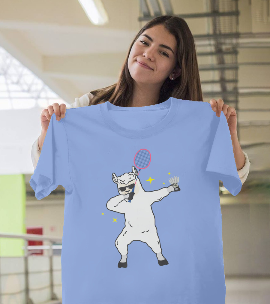 Dabbing Llama Badminton Racket and Shuttlecock T-Shirt