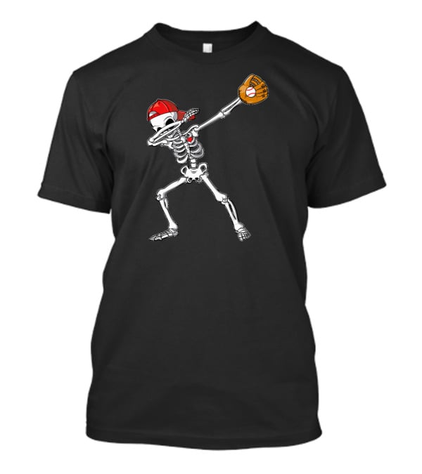 Dabbing Skeleton Baseball Dab Hip With Catcher's Glove And Cap T-Shirt