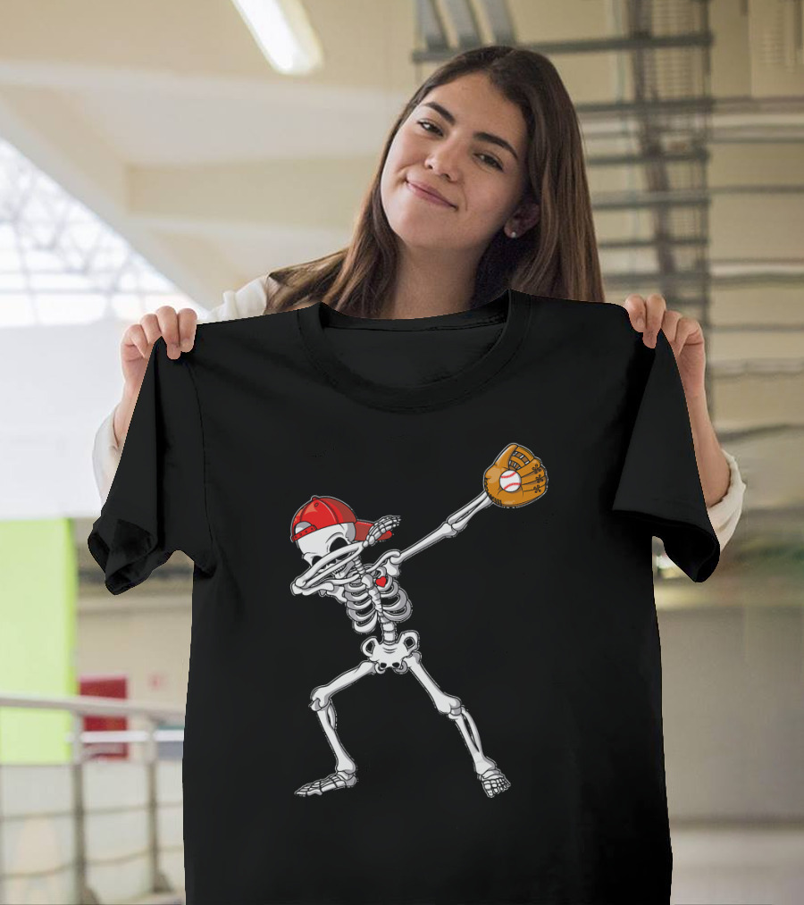Dabbing Skeleton Baseball Dab Hip With Catcher's Glove And Cap T-Shirt