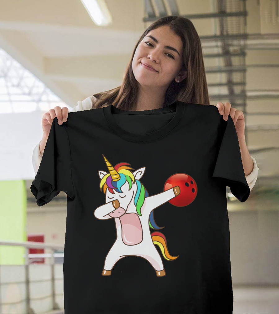 Dabbing Unicorn with Bowling Ball Rainbow Unico T-Shirt