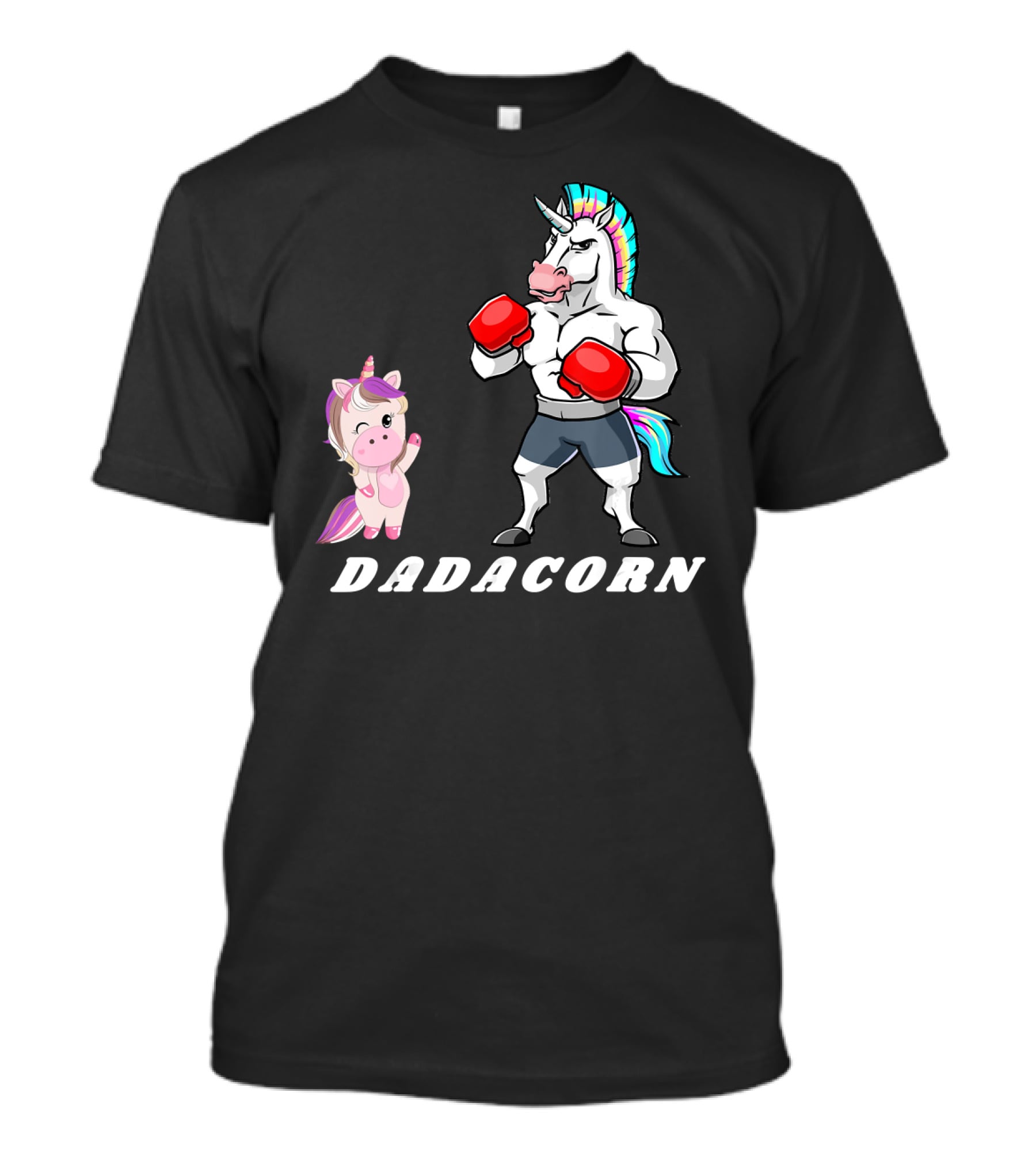 Dadacorn Boxing Unicorn Dad Baby With Muscle And Rainbow Mane T-Shirt
