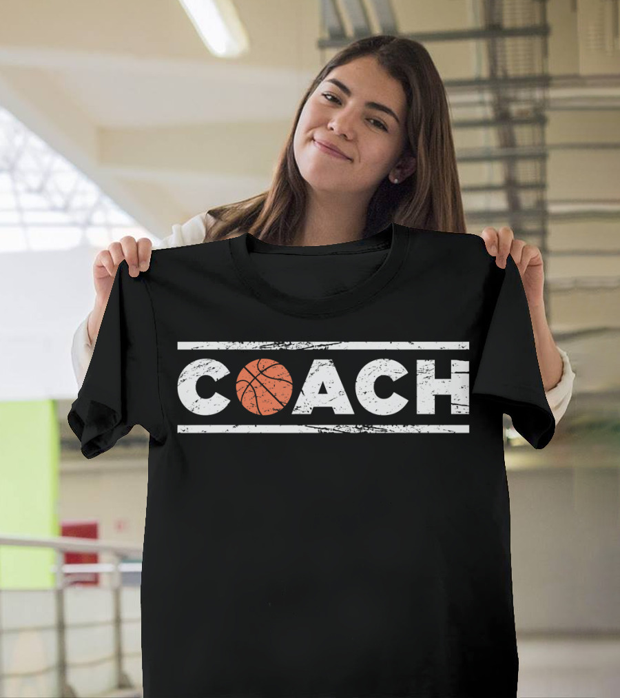 Distressed Basketball Coach Bold Lettering T-Shirt