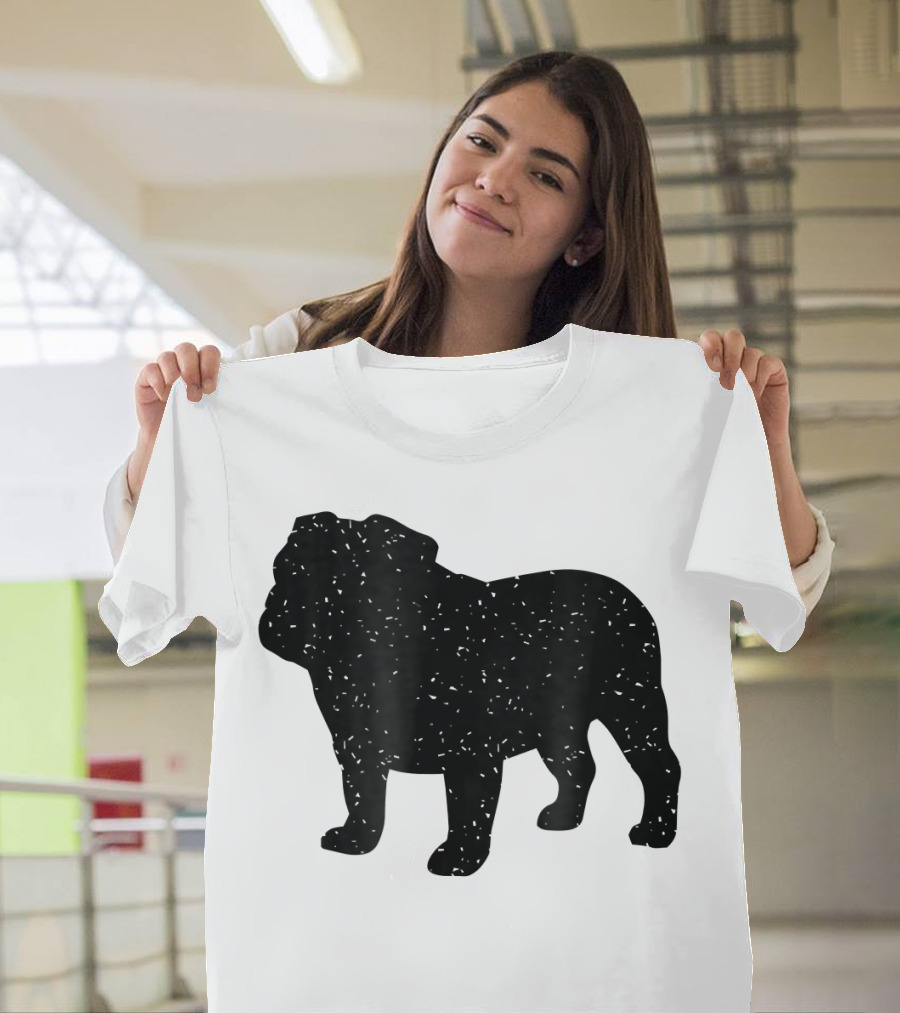 Distressed Black English Bulldog T-Shirt