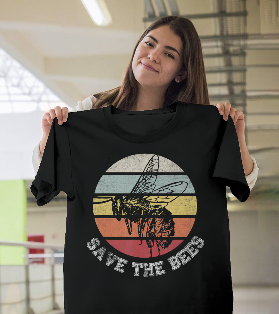 Save the Bees Distressed Vintage Rainbow Stripe T-Shirt