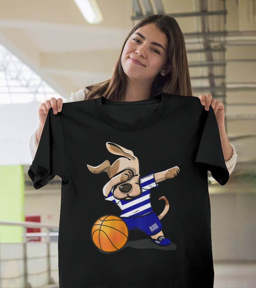 Dog Dabbing Basketball Greece Greek Jersey T-Shirt