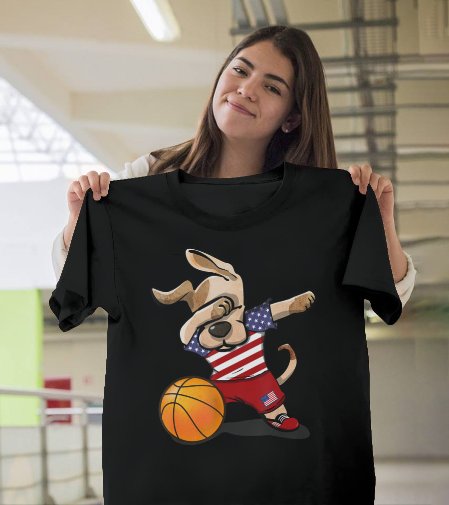 USA Basketball Dog Dabbing with American Flag T-Shirt