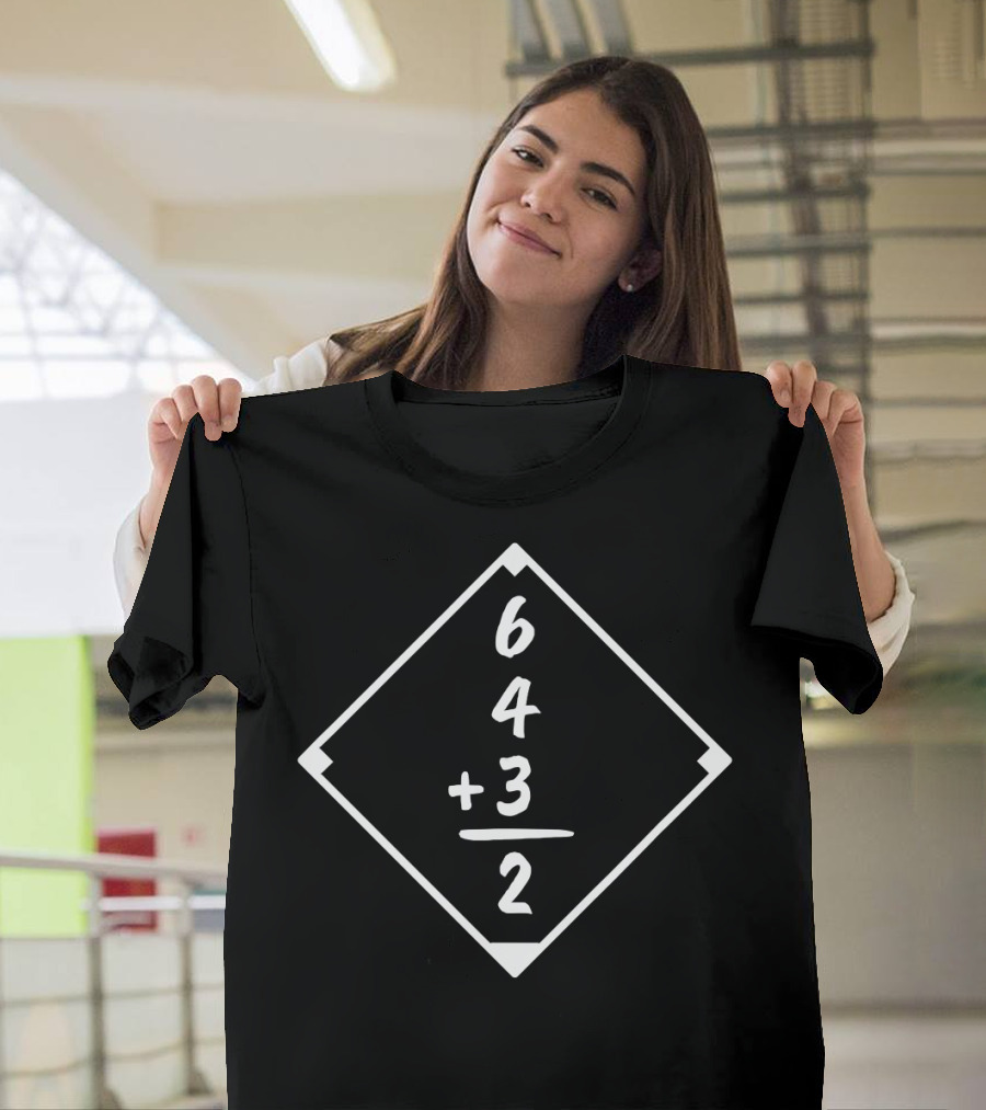 Double Play 6+4+3=2 Funny Baseball Lovers Diamond Diagram T-Shirt