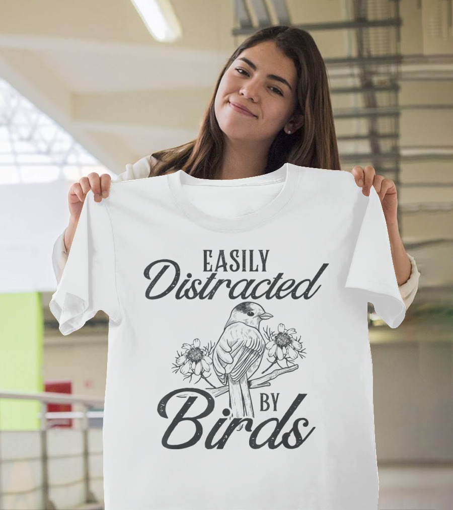 Easily Distracted by Birds Bird with Floral Accents T-Shirt