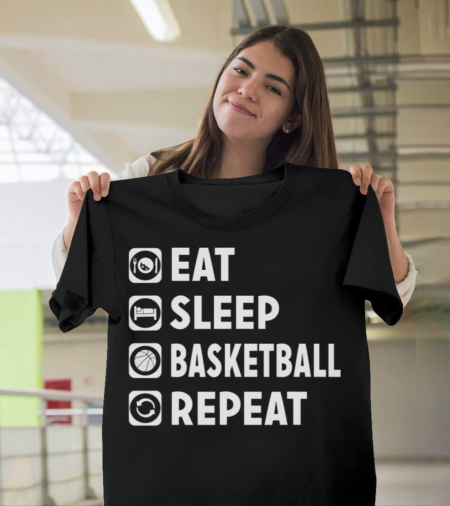 Eat Sleep Basketball Repeat Funny Bas Iconic Lifestyle Routine T-Shirt