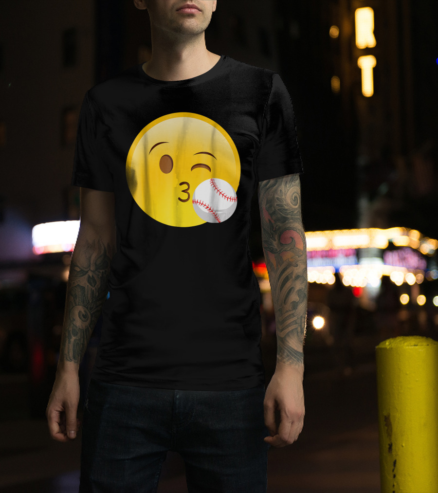 Emoji Baseball Kiss Funny Cute Sports League T-Shirt
