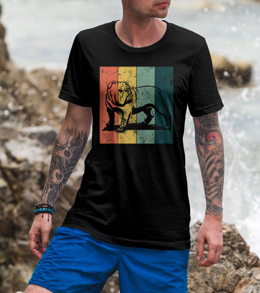 English Bulldog Vintage Stripe T-Shirt