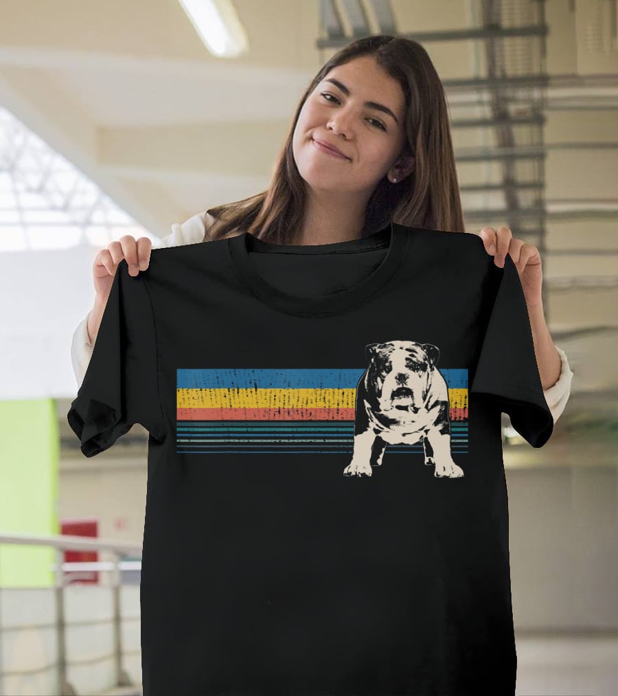English Bulldog Retro Stripes T-Shirt