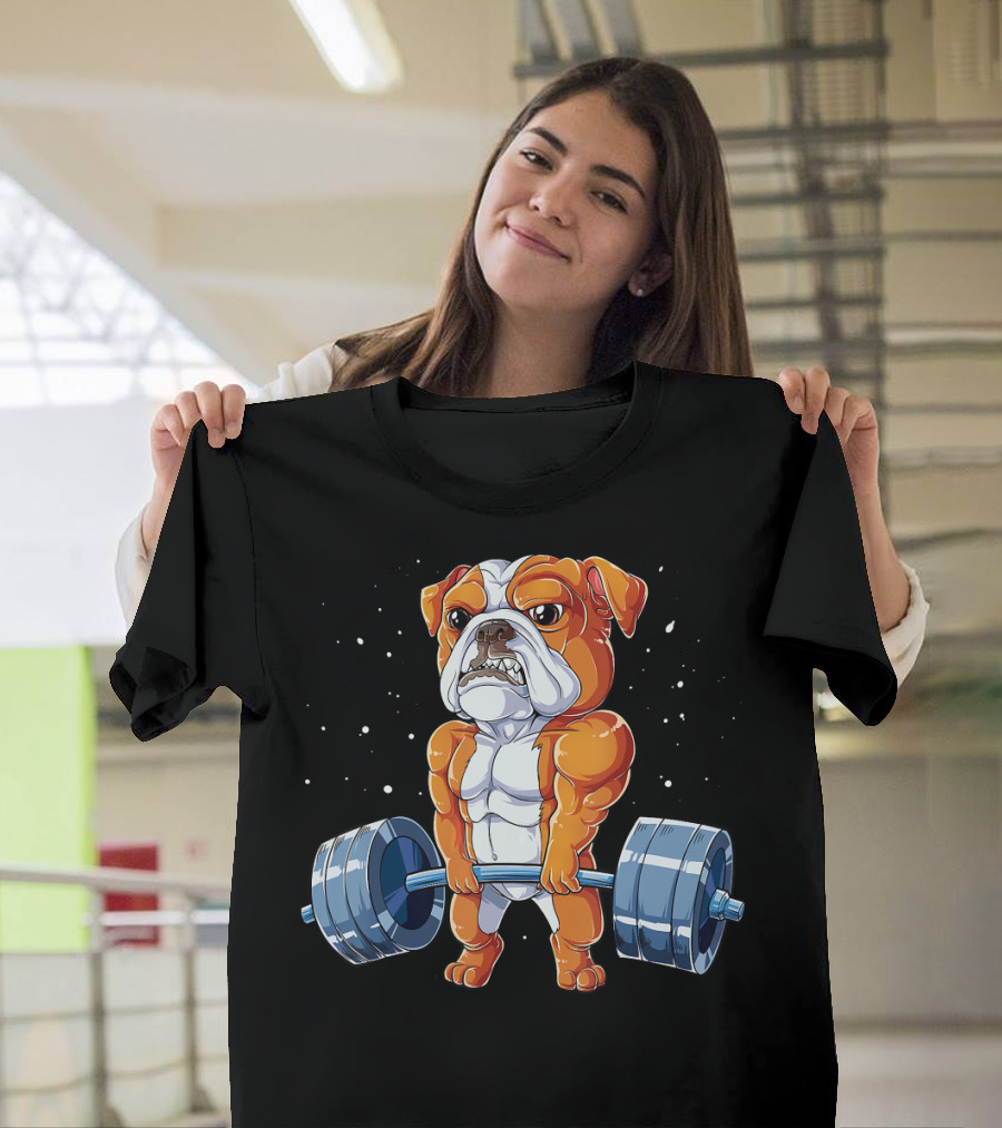 English Bulldog Weightlifting Humor Barbell Challenge T-Shirt