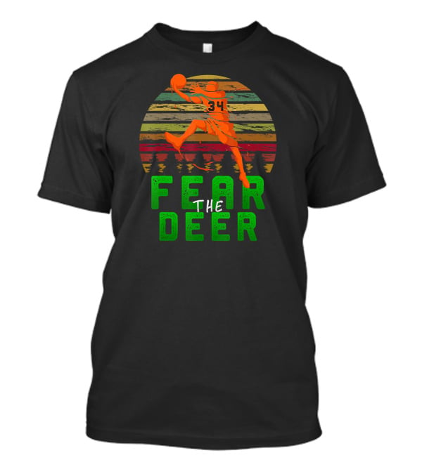 Fear The Deer 34 Milwaukee Basketball Retro Sunset Forest Jumper T-Shirt